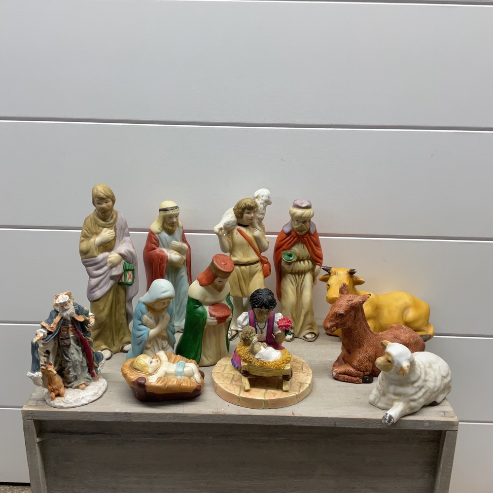 12 Piece Ceramic Nativity Scene Set Hand Painted Christmas Figurines Multi Color
